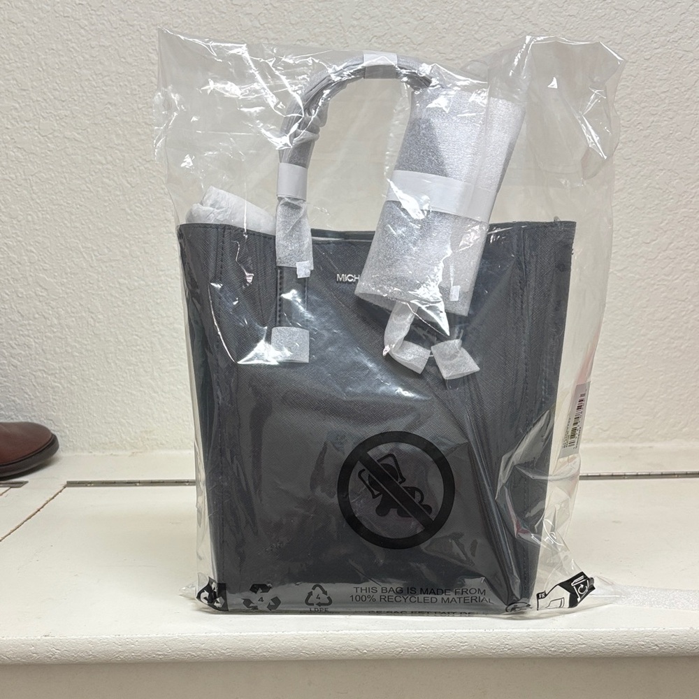 Michael Kors Black Charcoal Tote with matching card wallet and shoulder strap